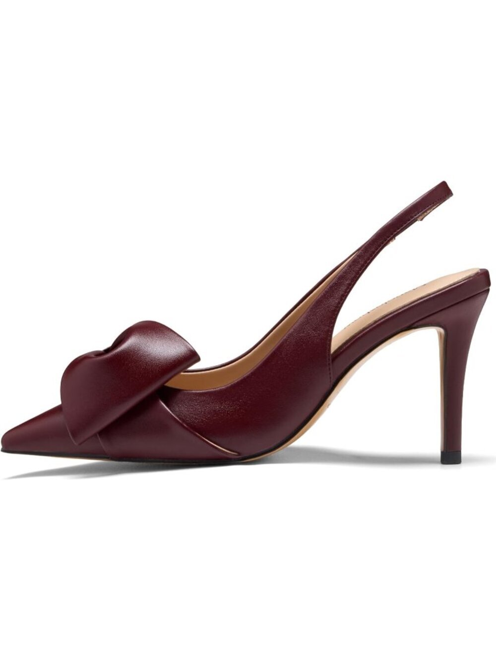 Women's Pu Wine Red Slingback Heels with Bow Pointed Toe Pumps Dress Shoes